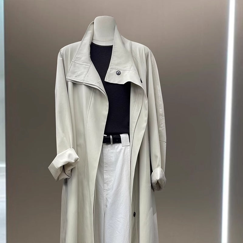 Women's Solid Color Loose Mid Length Windbreaker Jacket.