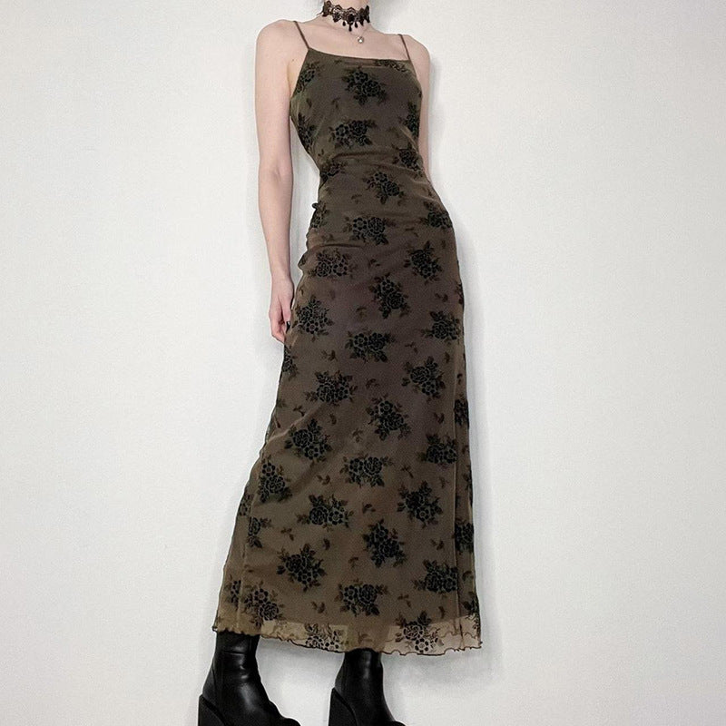 American Dark Vintage Print Slip Dress.