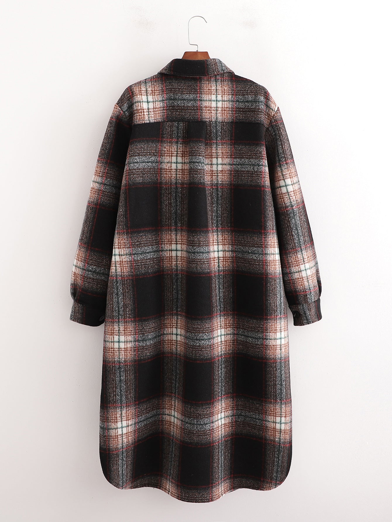 Women's Slim Dark Brown Woolen Plaid Jacket.