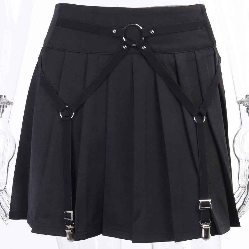 Dark Functional Wind Punk Girl Pleated Skirt High Waist Tooling Bf Cool Ring Skirt Skirt Trend.