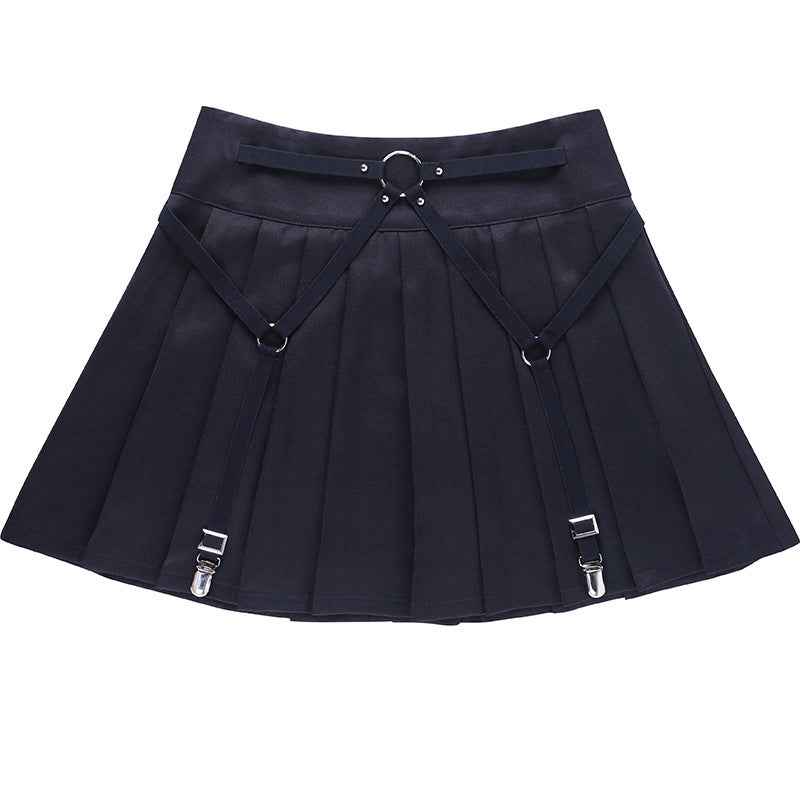 Dark Functional Wind Punk Girl Pleated Skirt High Waist Tooling Bf Cool Ring Skirt Skirt Trend.