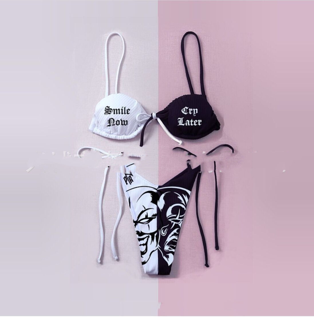 New European And American Dark Stitching Multi-Rope Bikini Swimsuit Split Swimsuit Women.