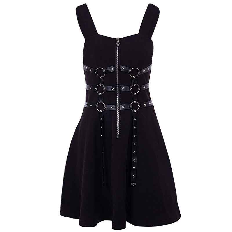 New Dark Style Sexy Waist Suspender Dress Loose Casual Back Black Street Women'S Skirt.