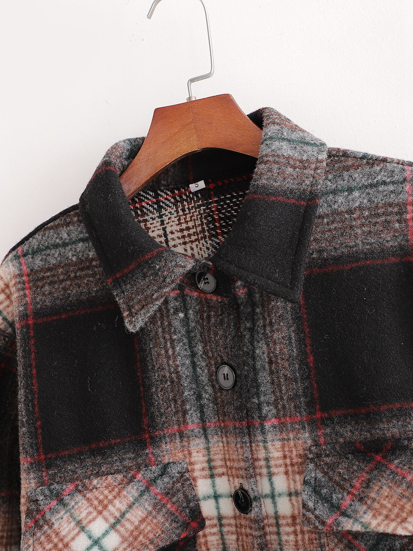 Women's Slim Dark Brown Woolen Plaid Jacket.