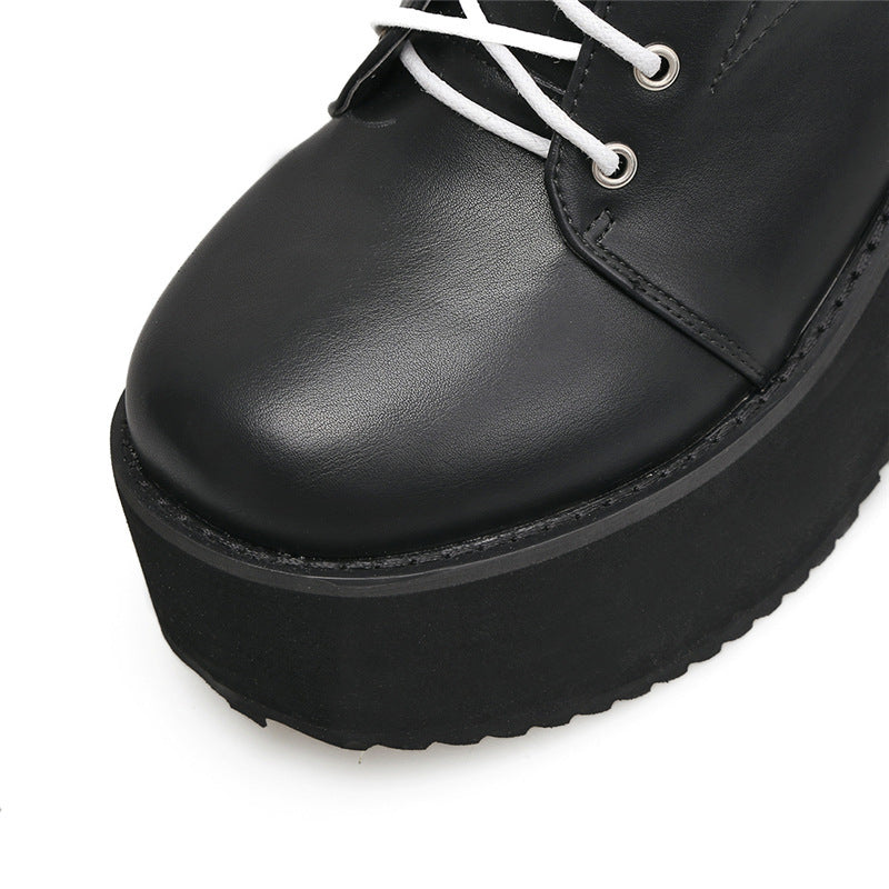 European and American punk leather thick ankle boots female Harajuku thick bottom zipper boots British lace Martin boots The elite ways