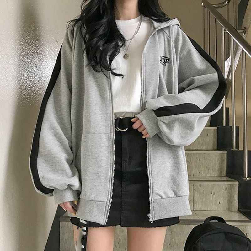 Women Hoodies Haruku Hooded Oversized Hoodie Solid Long Sleeve Irregular Sweatshirt Loose Print Zip-up Tops Jacket Coats