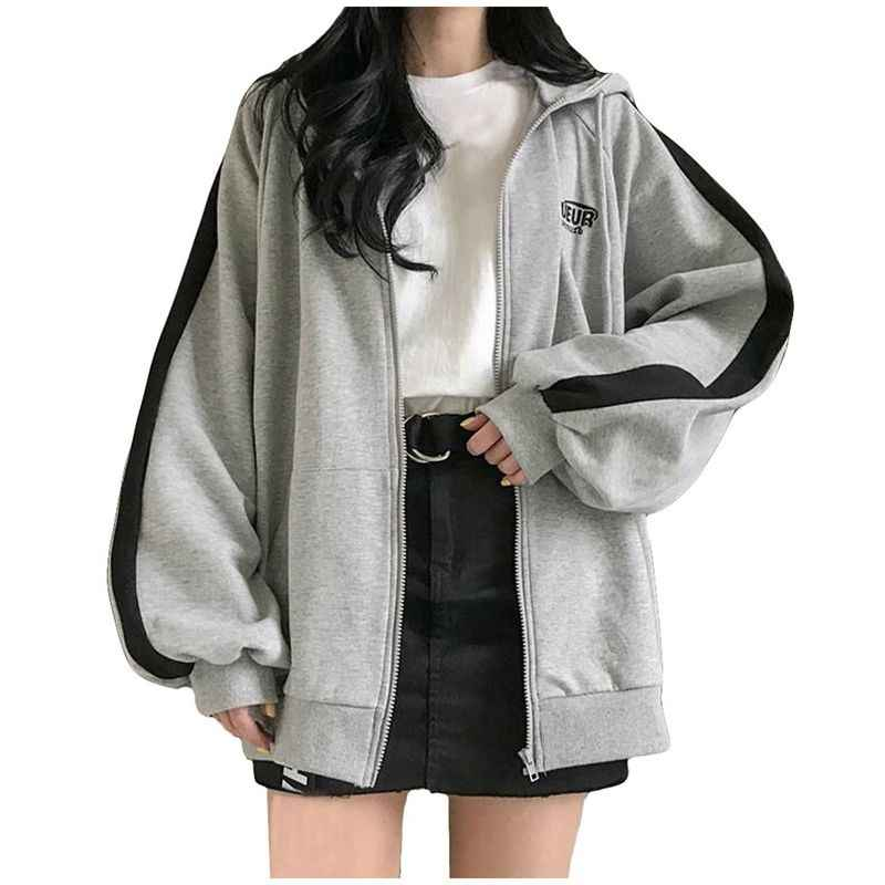 Women Hoodies Haruku Hooded Oversized Hoodie Solid Long Sleeve Irregular Sweatshirt Loose Print Zip-up Tops Jacket Coats