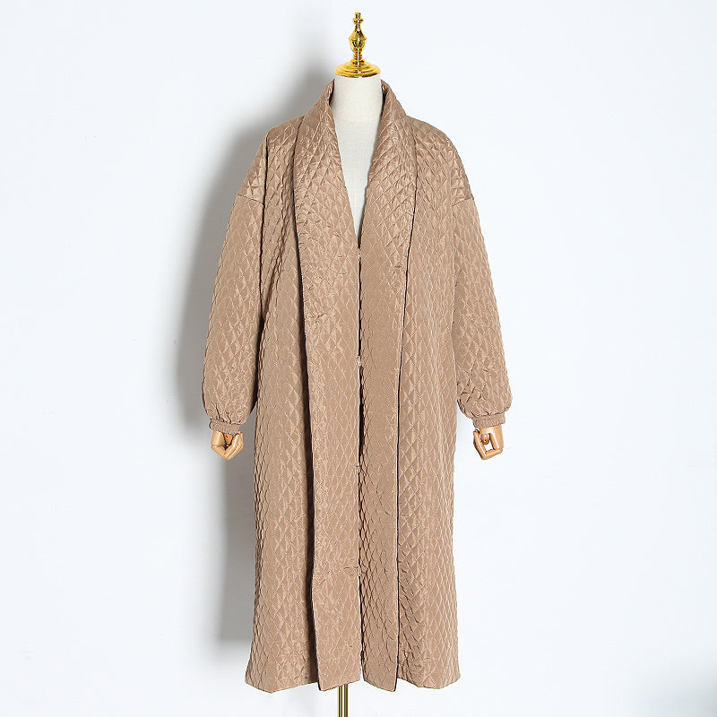 Women's dark buckle smooth plaid trench coat.