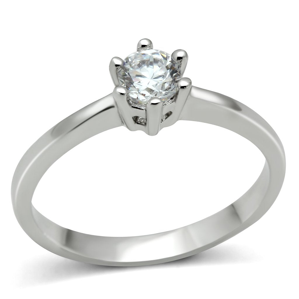 3W109 - Rhodium Brass Ring with AAA Grade CZ in Clear.