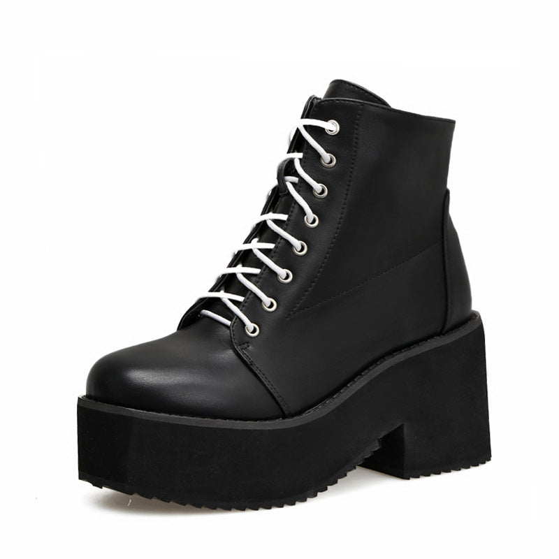 European and American punk leather thick ankle boots female Harajuku thick bottom zipper boots British lace Martin boots The elite ways