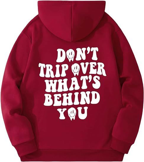 Leisure Pullover Drawstring Letter Print Pattern Hoodie.