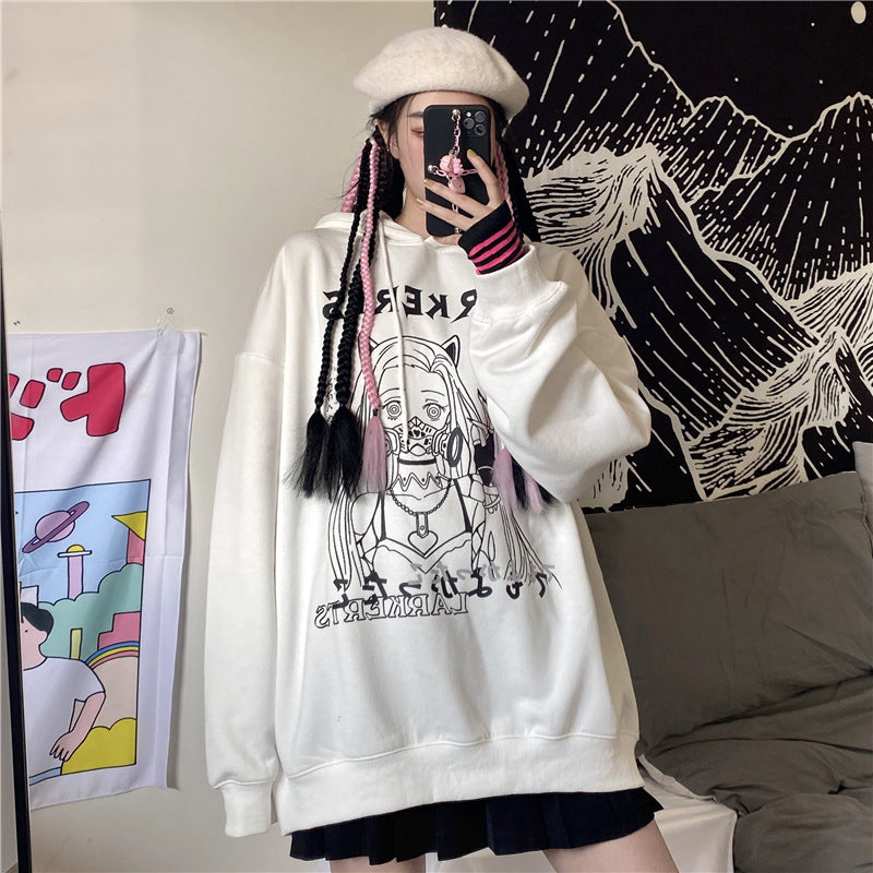 Dark Hoodie Female Two Dimensional Girl Loose Hooded Plus Velvet Coat.