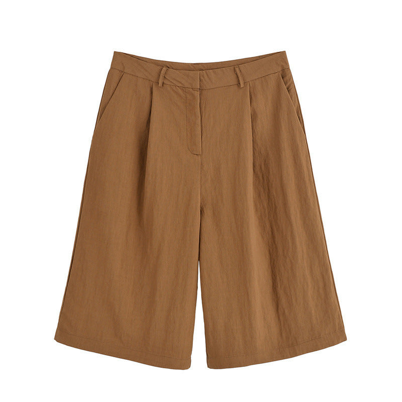 Half Sleeve Lace-up Suit Jacket Linen Leisure Mid Waist Shorts Suit.