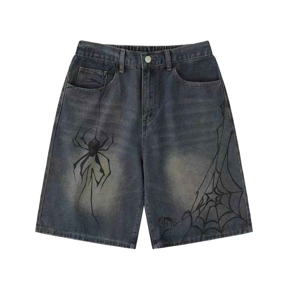 POHADON Y2K Blue Denim Shorts Summer Casual Loose Straight Leg Unisex Baggy Jeans Shorts Jorts Grunge Harajuku Streetwear