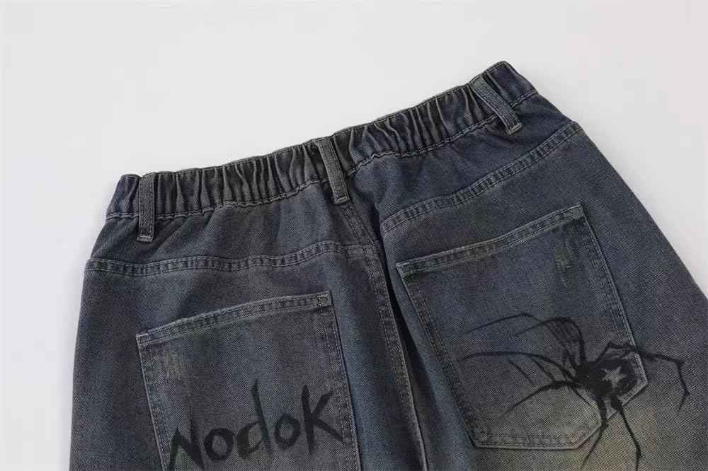 POHADON Y2K Blue Denim Shorts Summer Casual Loose Straight Leg Unisex Baggy Jeans Shorts Jorts Grunge Harajuku Streetwear