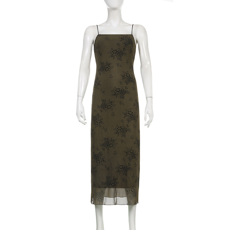 American Dark Vintage Print Slip Dress.