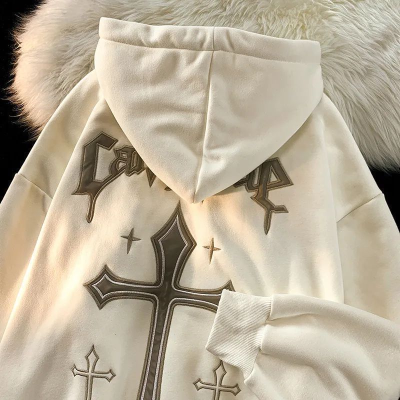Men's And Women's Loose Cross Printed Hoodie.
