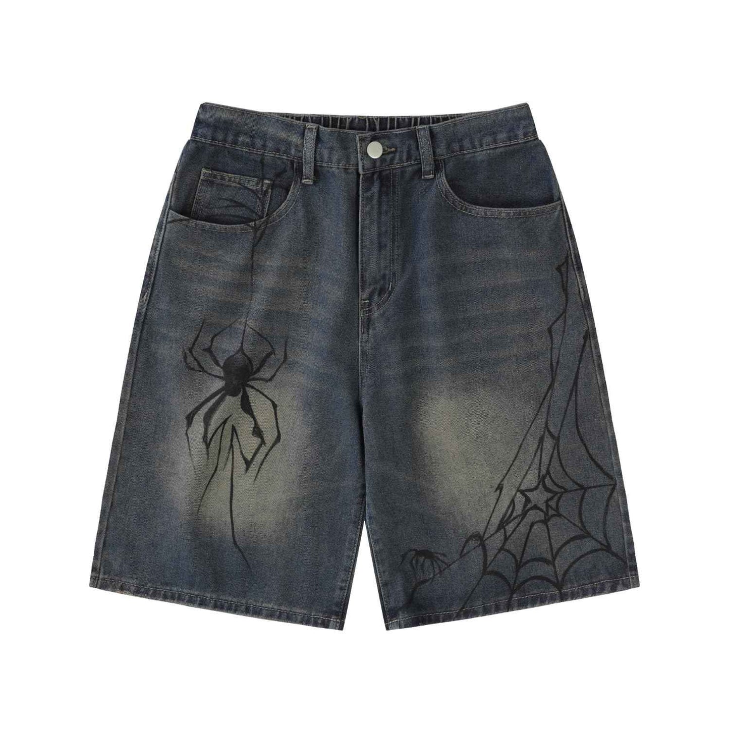 POHADON Y2K Blue Denim Shorts Summer Casual Loose Straight Leg Unisex Baggy Jeans Shorts Jorts Grunge Harajuku Streetwear