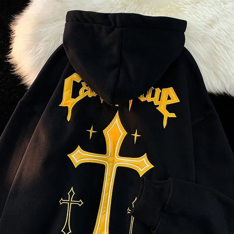 Men's And Women's Loose Cross Printed Hoodie.