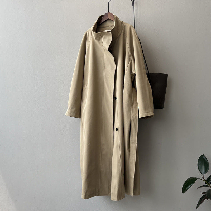 Women's Solid Color Loose Mid Length Windbreaker Jacket.