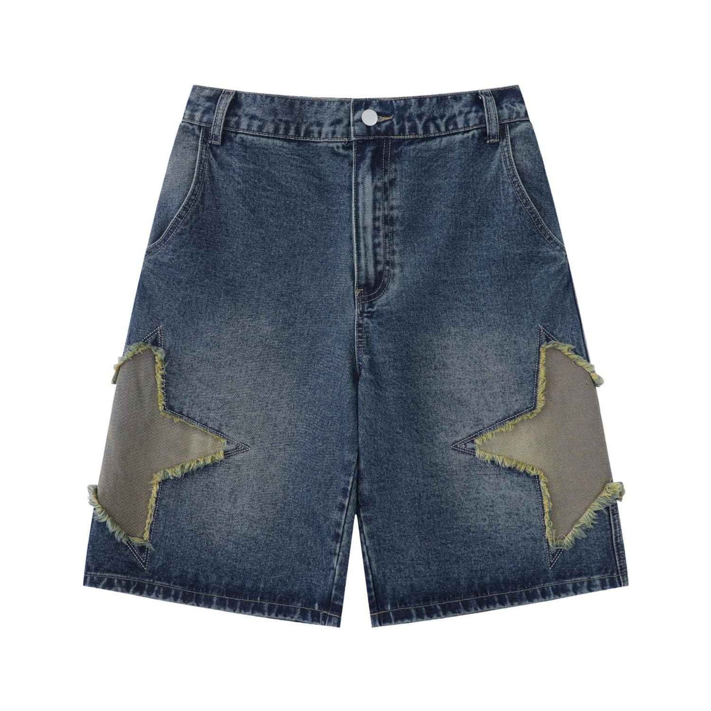 POHADON Y2K Blue Denim Shorts Summer Casual Loose Straight Leg Unisex Baggy Jeans Shorts Jorts Grunge Harajuku Streetwear