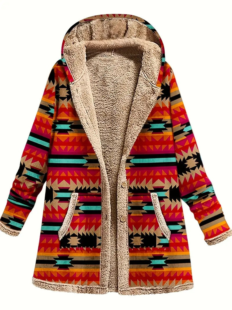 Cotton And Linen Printed Hoodie Warm Plush Coat Alamode