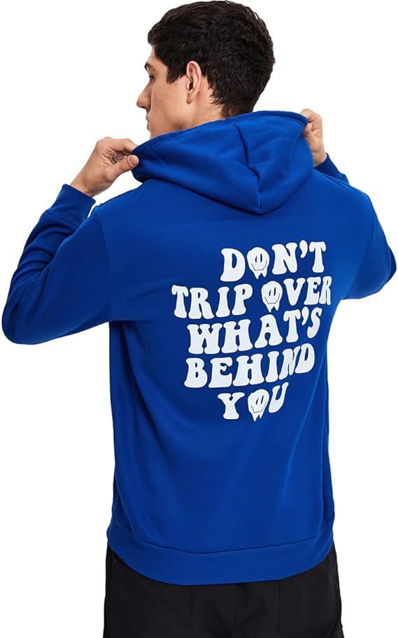Leisure Pullover Drawstring Letter Print Pattern Hoodie.