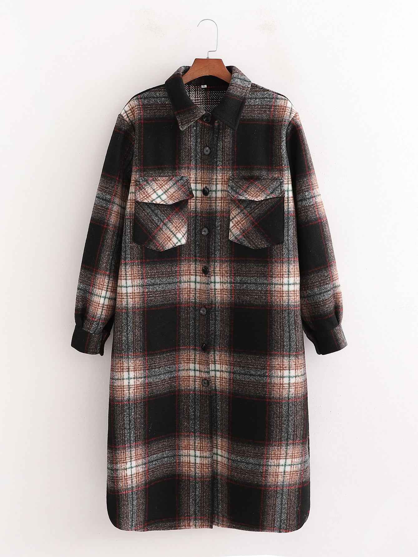 Women's Slim Dark Brown Woolen Plaid Jacket.
