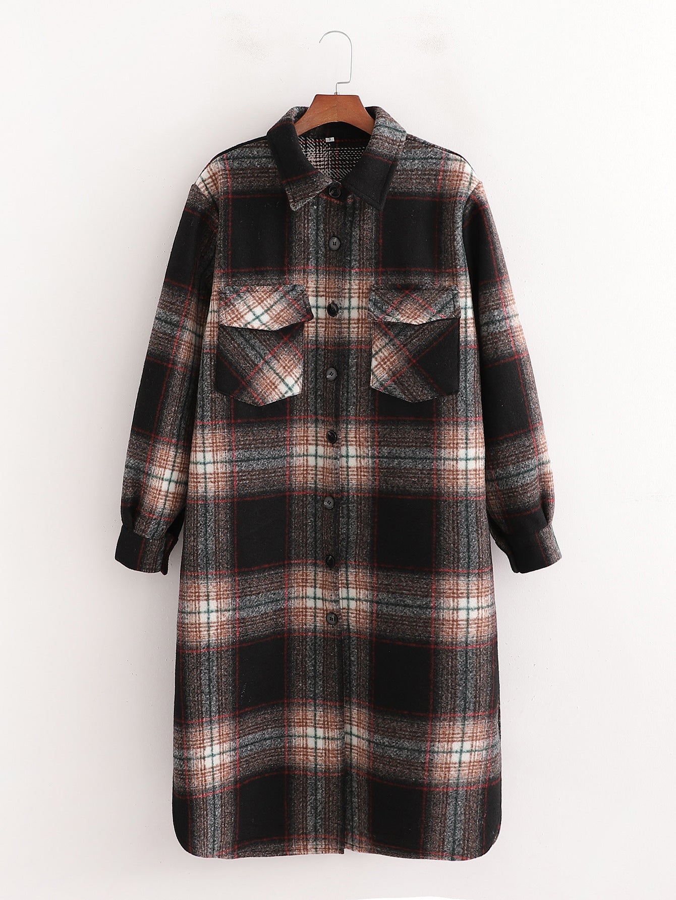 Women's Slim Dark Brown Woolen Plaid Jacket.