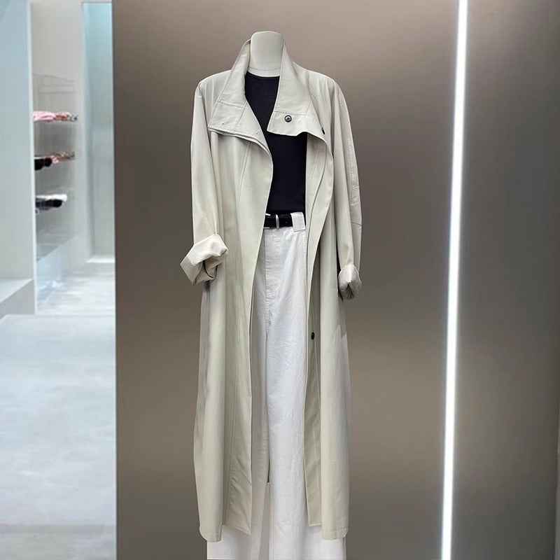 Women's Solid Color Loose Mid Length Windbreaker Jacket.