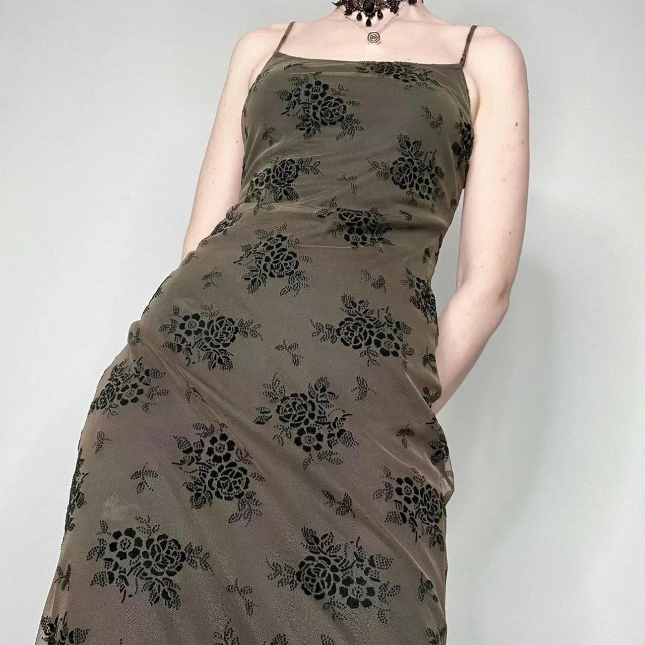 American Dark Vintage Print Slip Dress - The elite ways