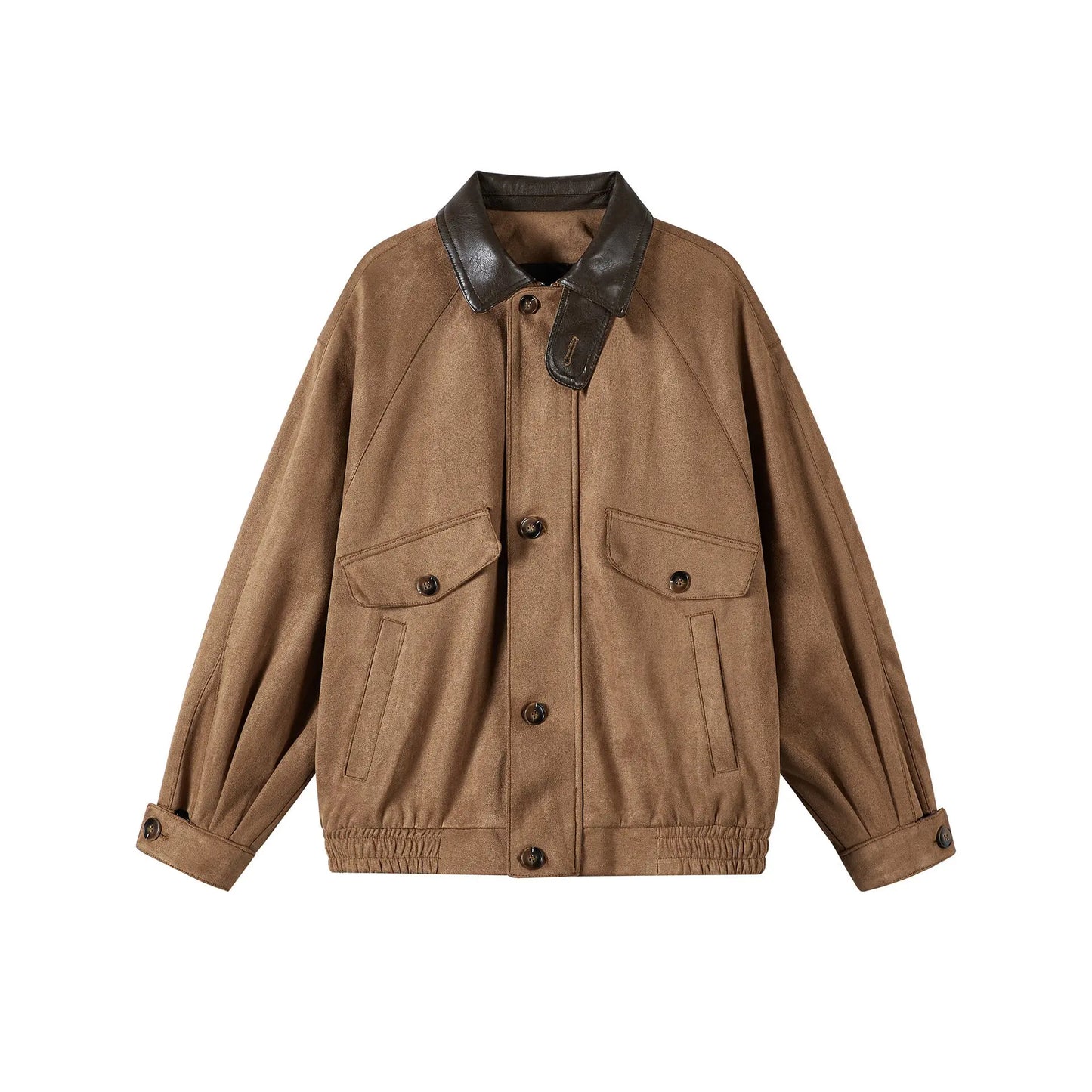 Autumn New Retro Suede Stitching Tooling Polo Collar Jacket Alamode