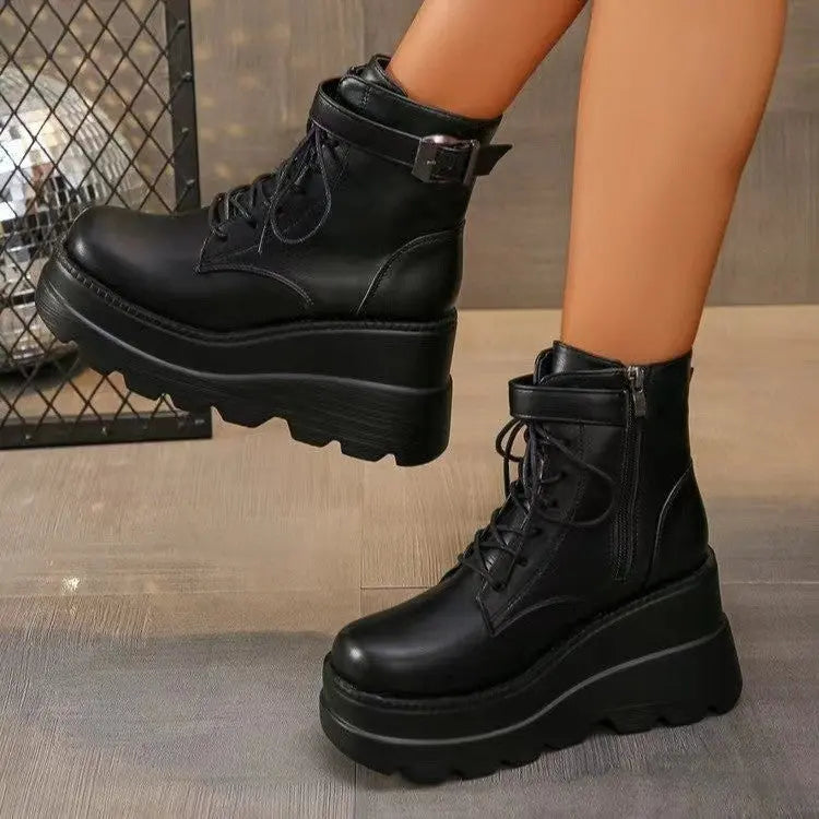 Cos Comic Show Boots Height Increasing 95cm Platform Platform Platform Plus Size 43 Wedge Black Slimming Martin Booties Alamode