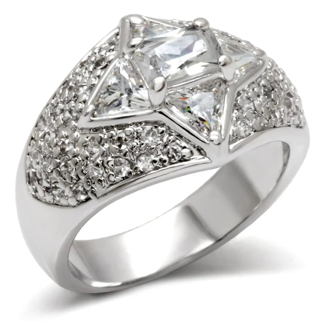 LOA477 - High-Polished 925 Sterling Silver Ring with AAA Grade CZ in Clear.
