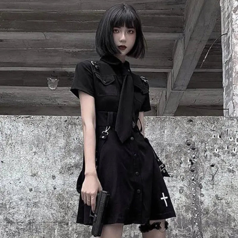 Spring And Summer New Dark Punk Style Jk Uniform Black Improved Dress Female College.