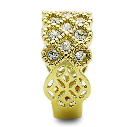 TK1394 - IP Gold(Ion Plating) Stainless Steel Ring with Top Grade Crystal in Clear.
