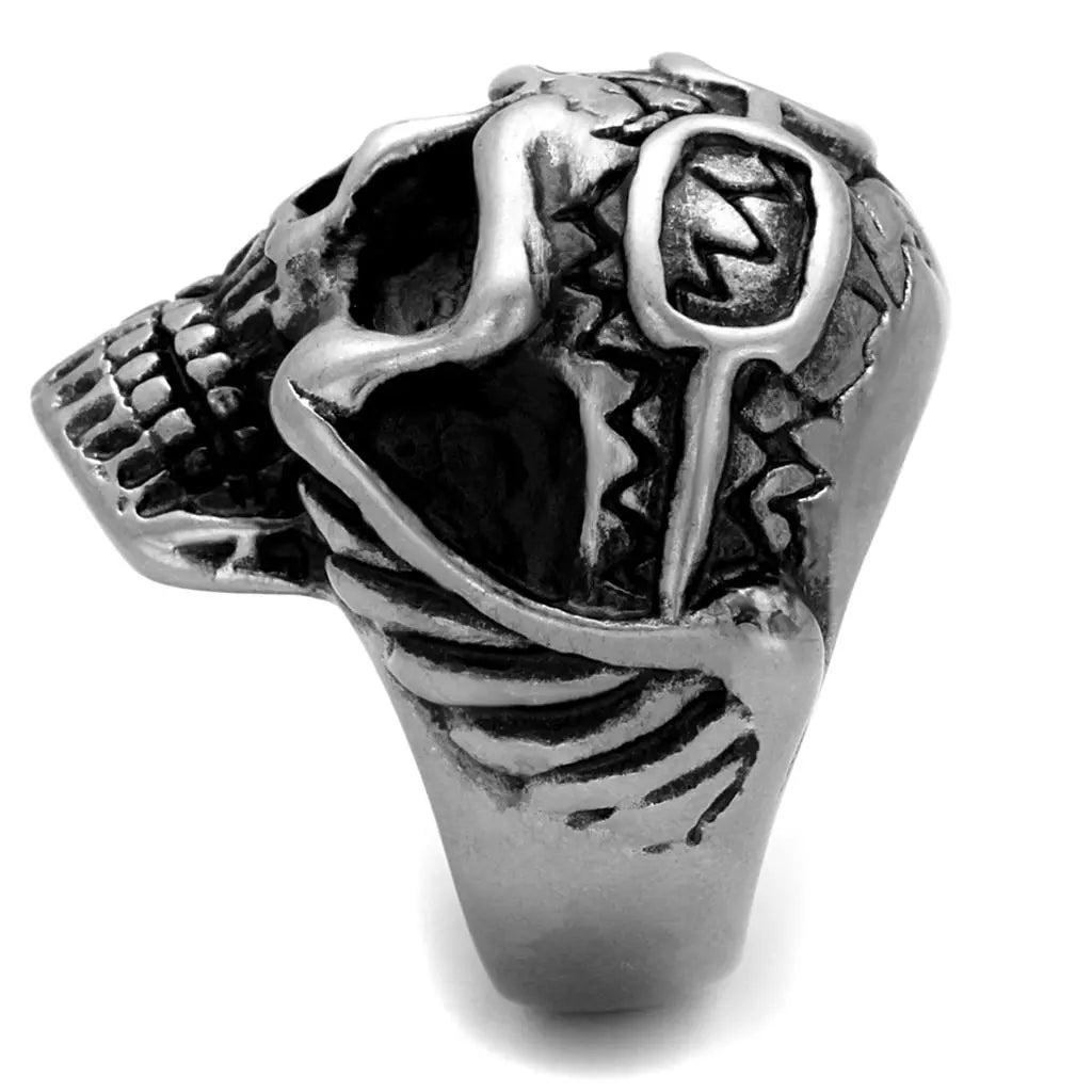 TK2414 - Antique Silver Stainless Steel Ring with Epoxy in Jet - The elite ways