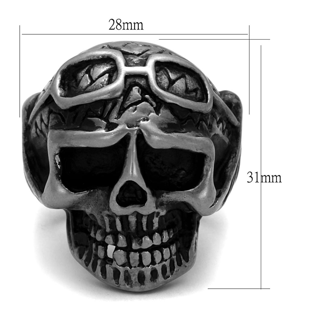 TK2414 - Antique Silver Stainless Steel Ring with Epoxy in Jet.