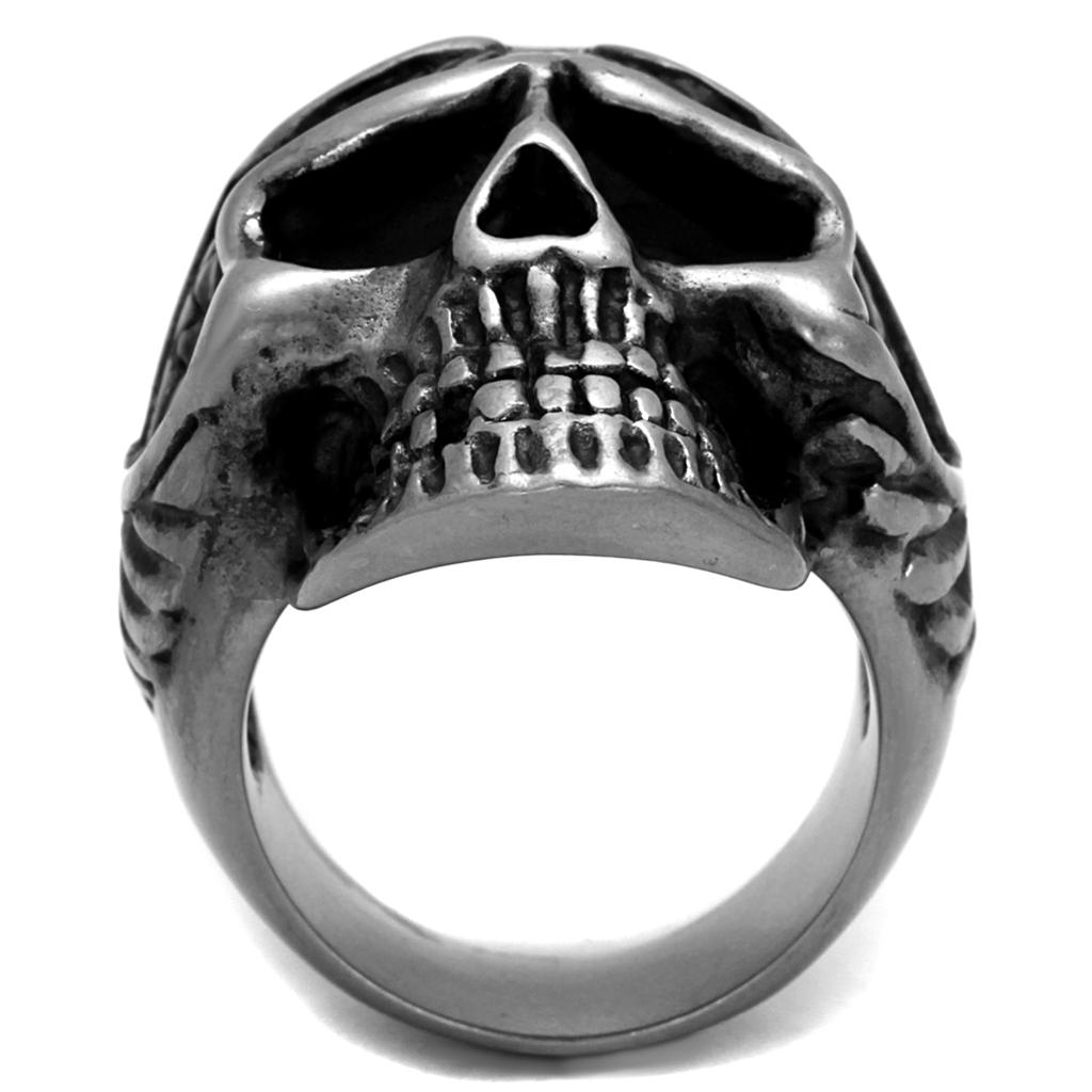 TK2414 - Antique Silver Stainless Steel Ring with Epoxy in Jet.
