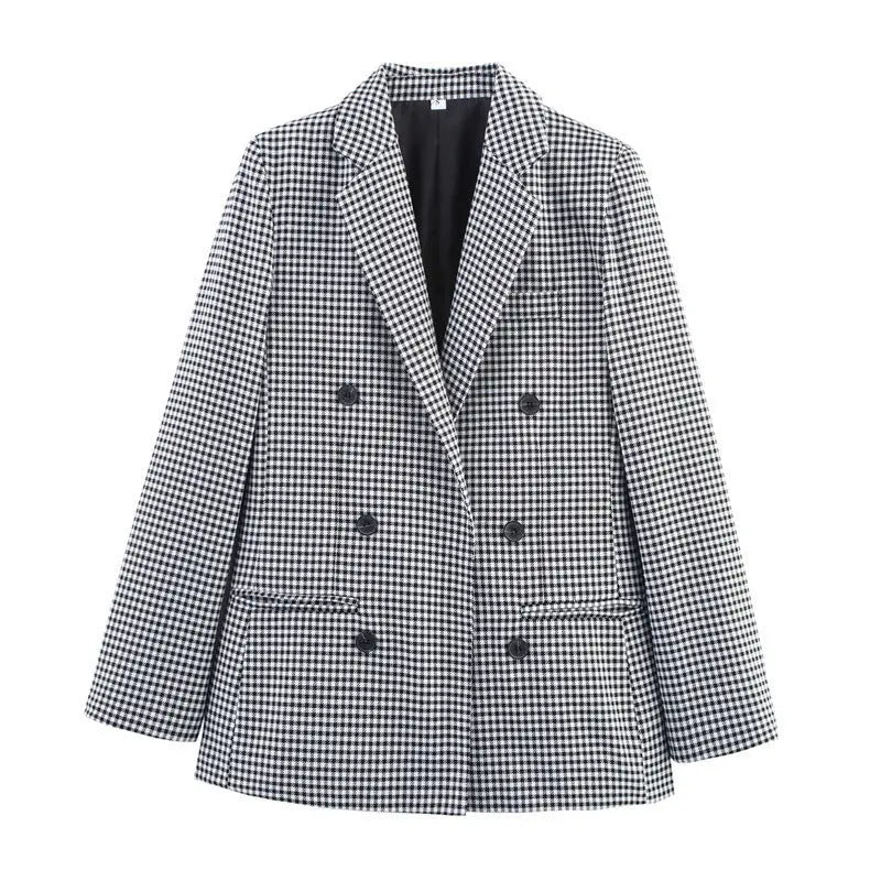Two-breasted Loose Two-color Houndstooth Suit Jacket - The elite ways