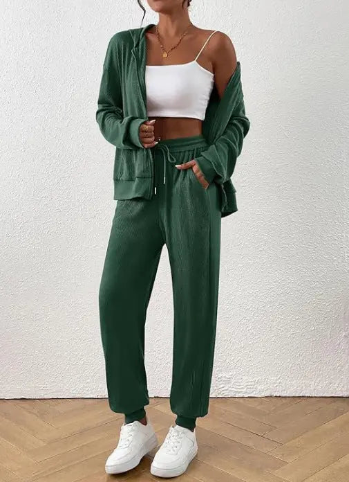 Women's Autumn Fashion Solid Color Suit Rib Sunken Stripe - The elite ways