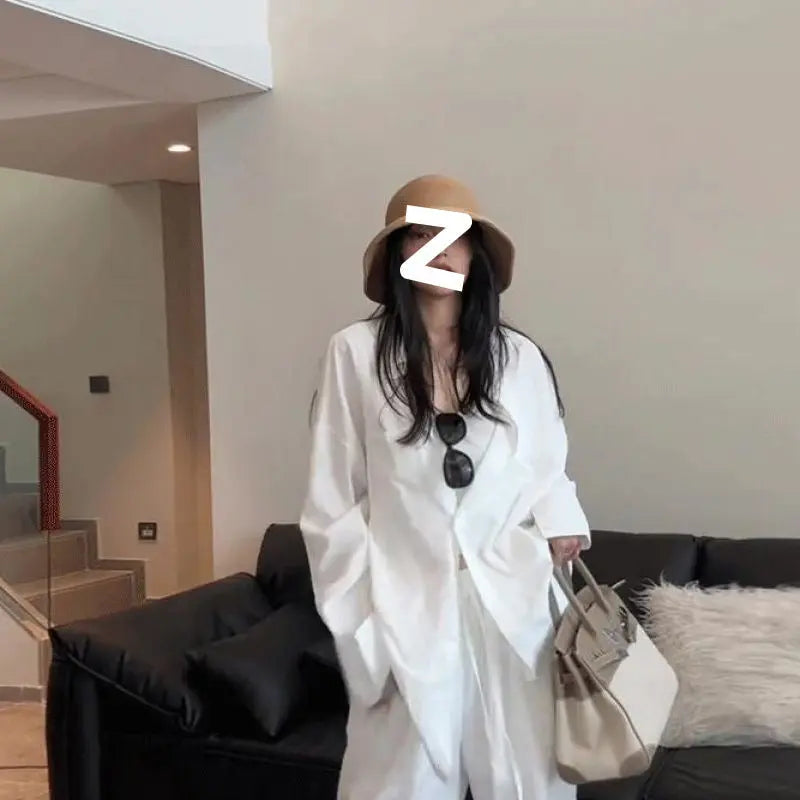 Women's Simple And Stylish Personality Shirt Wide-leg Casual Pants Suit Alamode