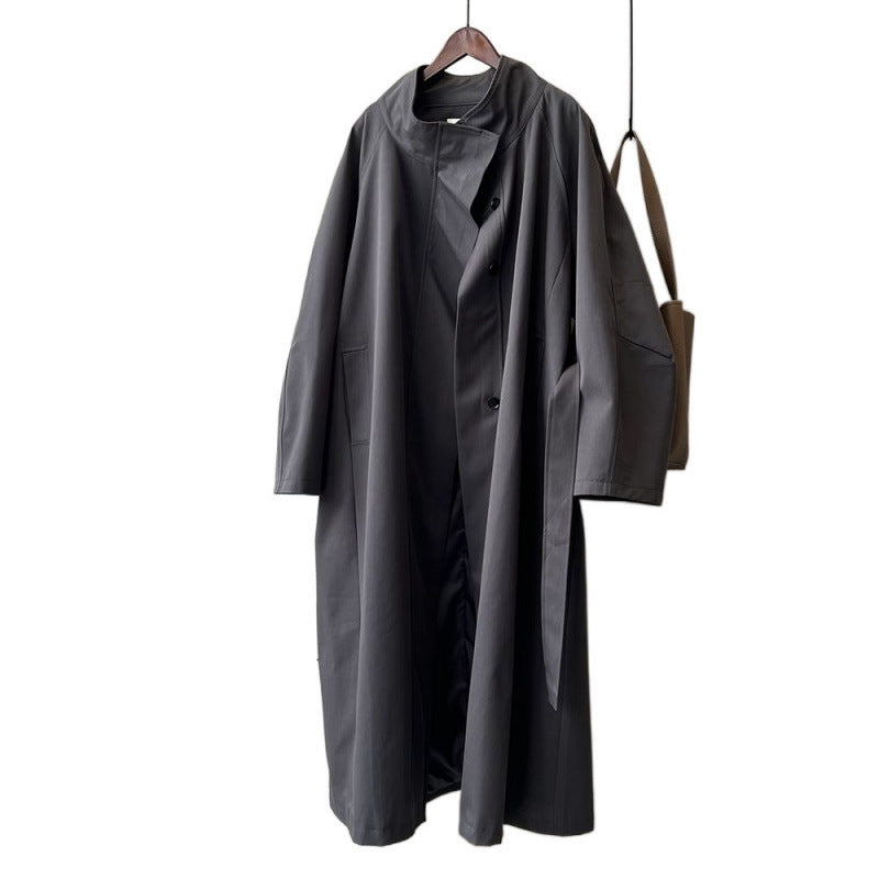 Women's Solid Color Loose Mid Length Windbreaker Jacket.