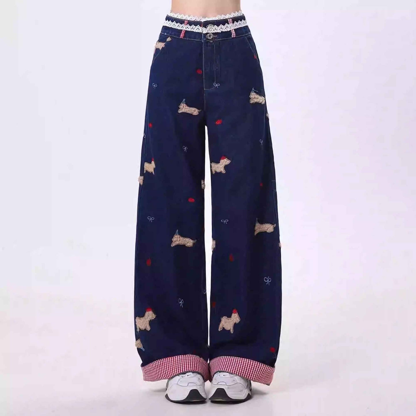 Cartoon Embroidery Straight Leisure Harajuku Lazy Wide-leg Jeans