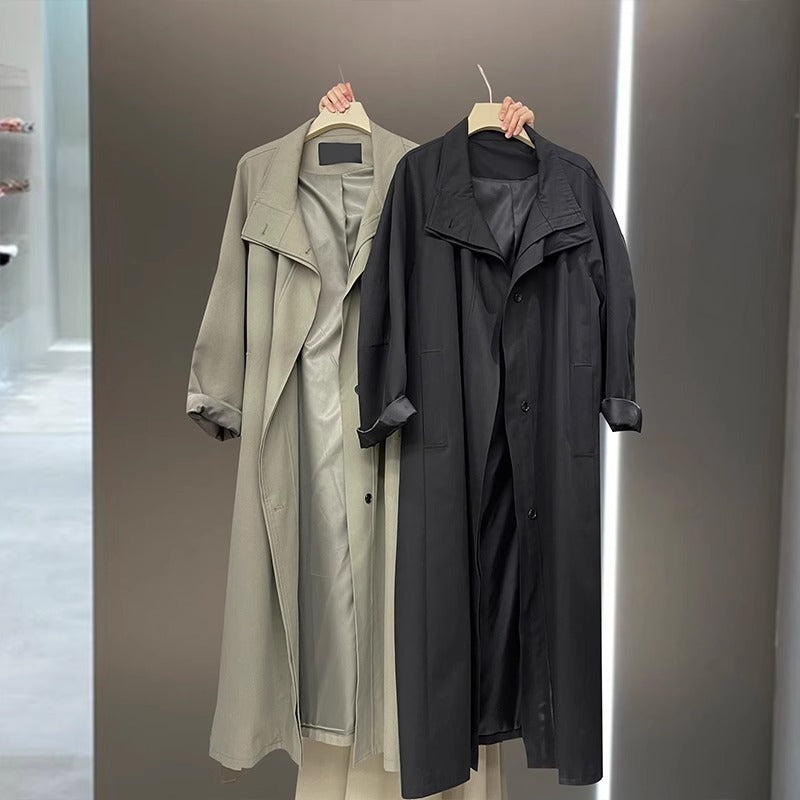 Women's Solid Color Loose Mid Length Windbreaker Jacket.