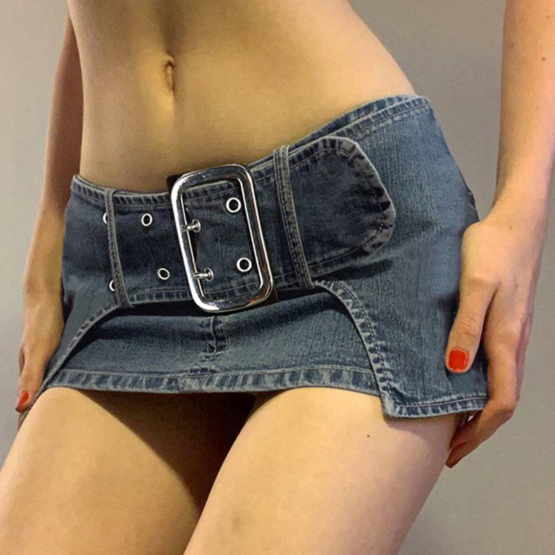 Dark Denim Skirt With Wide Belt Versatile.