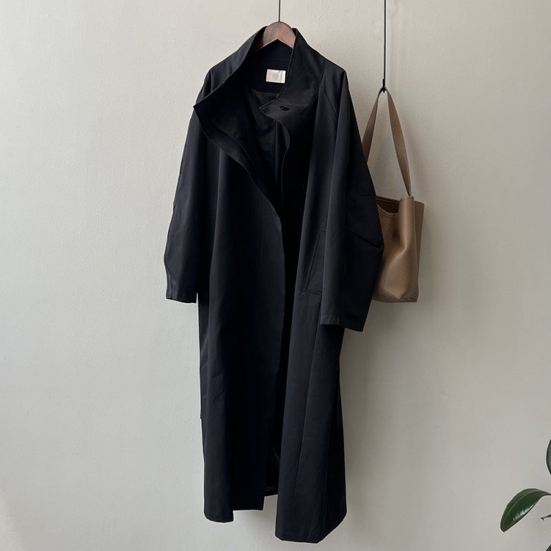 Women's Solid Color Loose Mid Length Windbreaker Jacket.