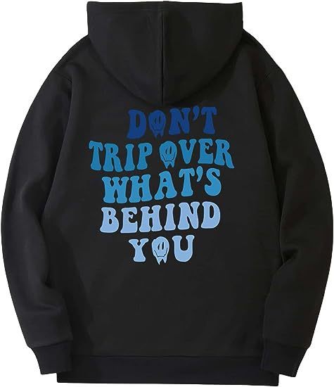Leisure Pullover Drawstring Letter Print Pattern Hoodie.