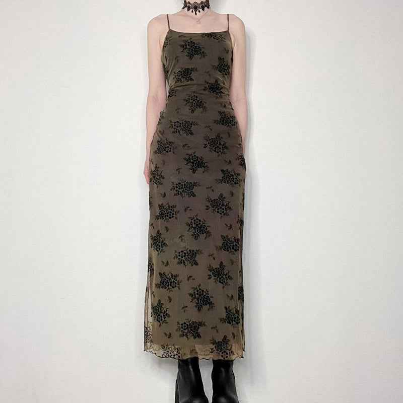 American Dark Vintage Print Slip Dress.
