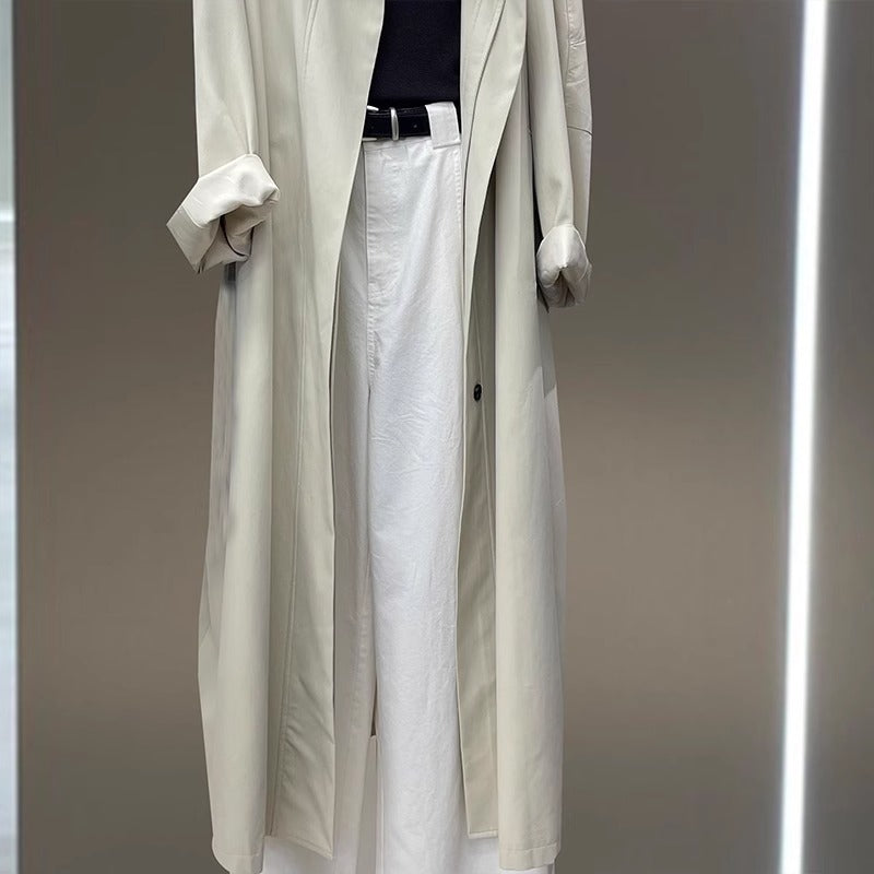 Women's Solid Color Loose Mid Length Windbreaker Jacket.